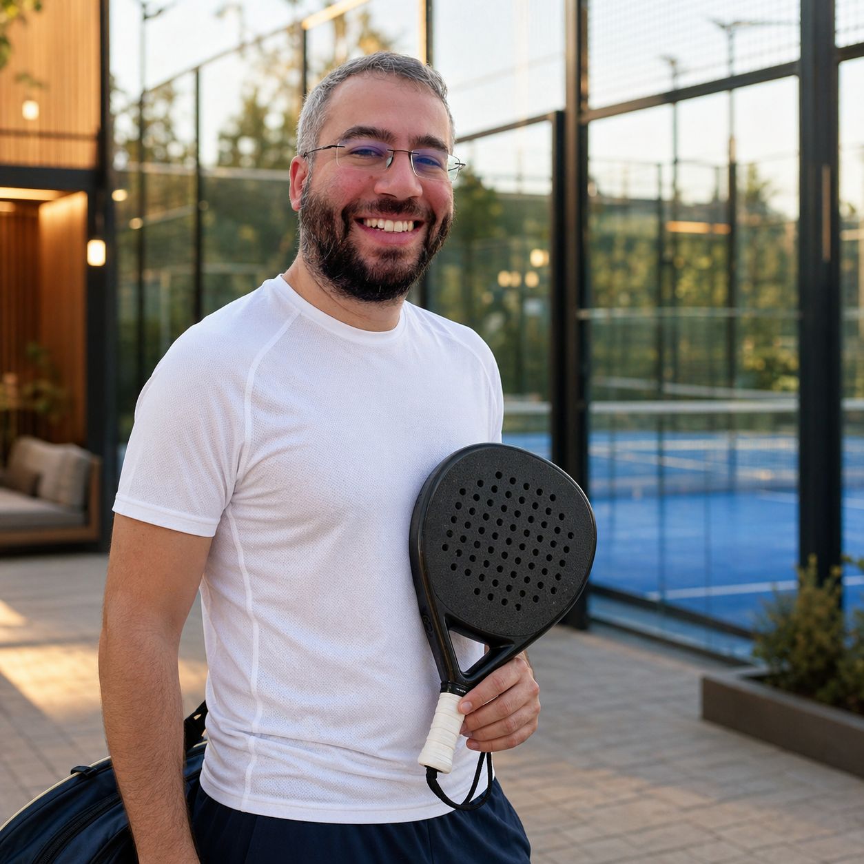 Georges, founder of Padel Match DXB, holding a padel racket